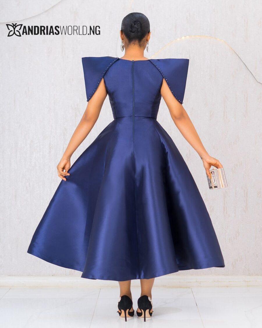NAVY BLUE MIKADO SKATER DRESS
