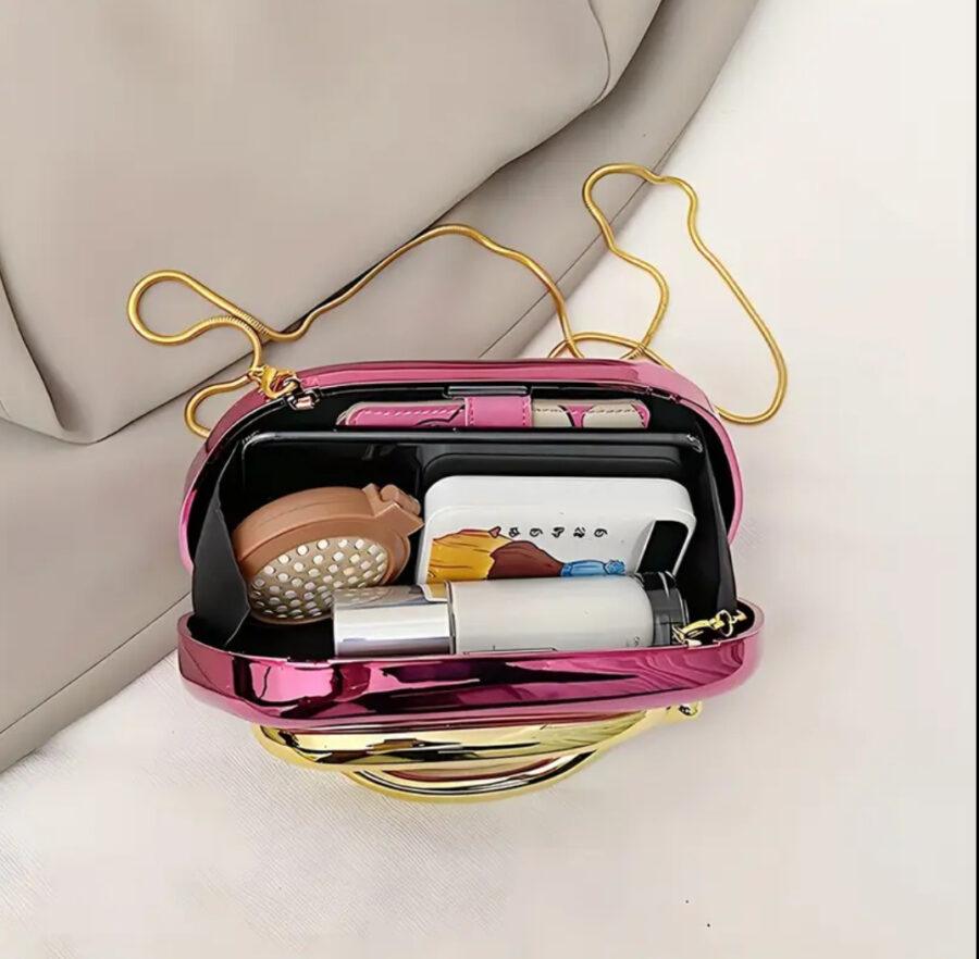 PINK ACRYLIC CLUTCH WITH DETACHABLE GOLD CHAIN