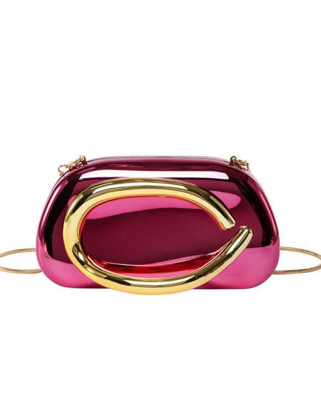 PINK ACRYLIC CLUTCH WITH DETACHABLE GOLD CHAIN