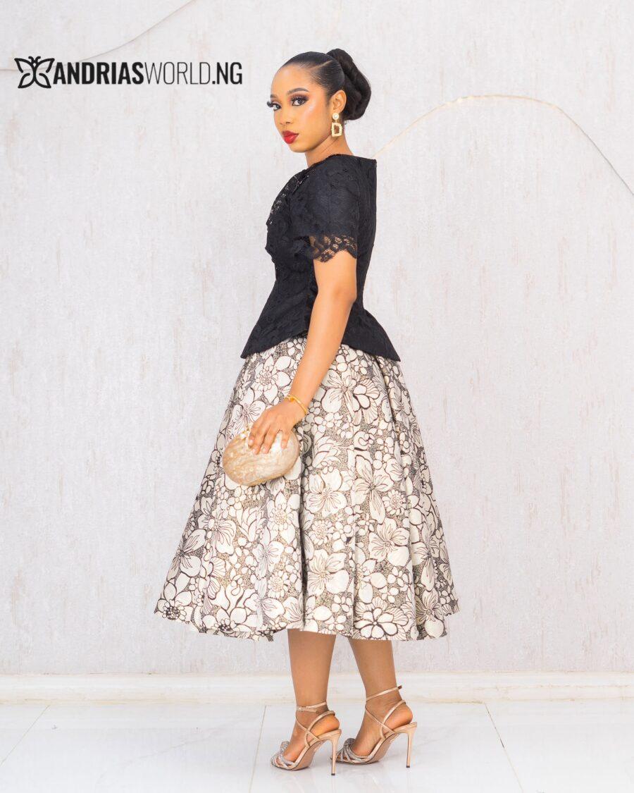 BLACK LACE TOP WITH DAMASK SKATER SKIRT