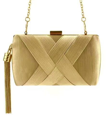 GOLD CLUTCH PURSE WITH DETACHABLE CHAIN