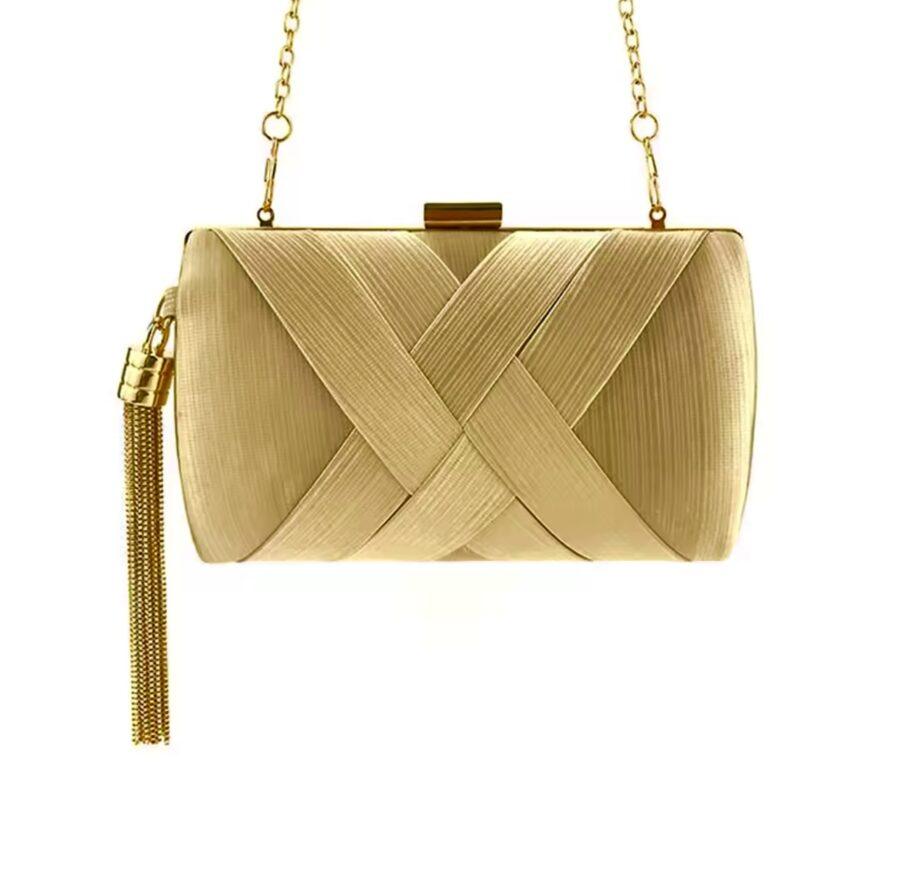GOLD CLUTCH PURSE WITH DETACHABLE CHAIN