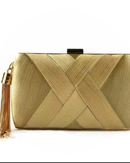 GOLD CLUTCH PURSE WITH DETACHABLE CHAIN