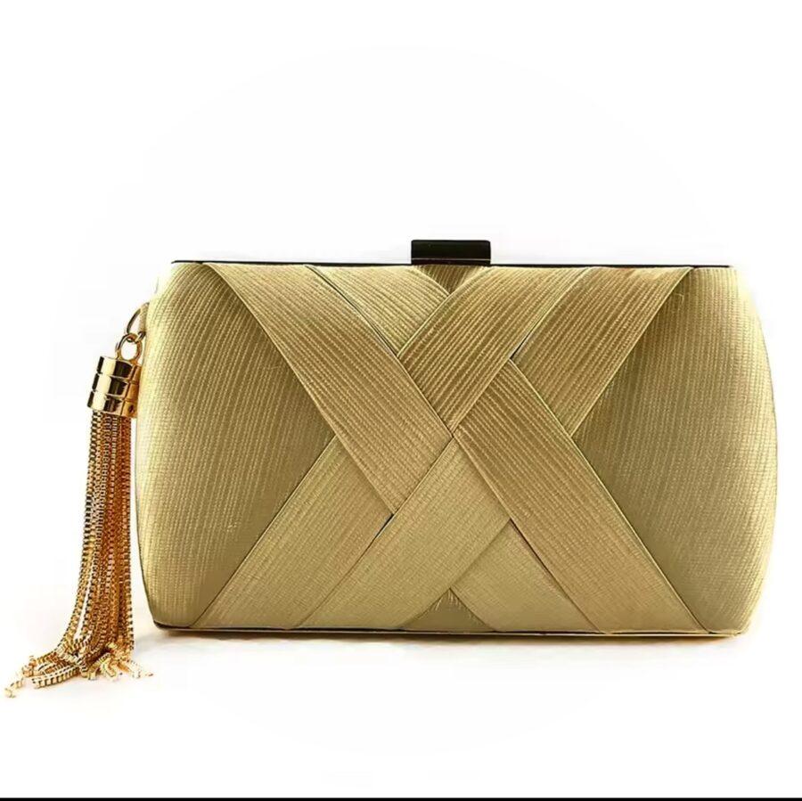 GOLD CLUTCH PURSE WITH DETACHABLE CHAIN