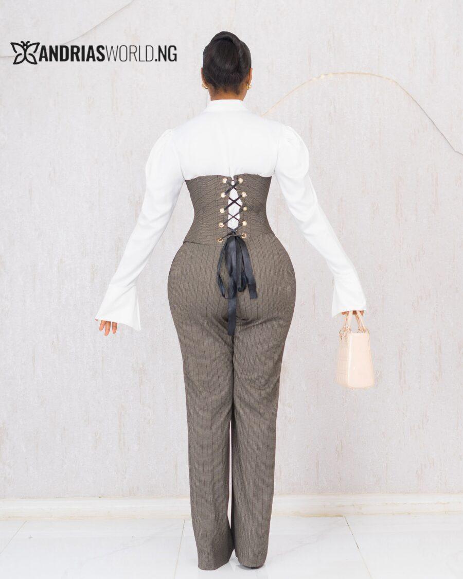 DARK GREY THREE PIECE CORSET TROUSER SET
