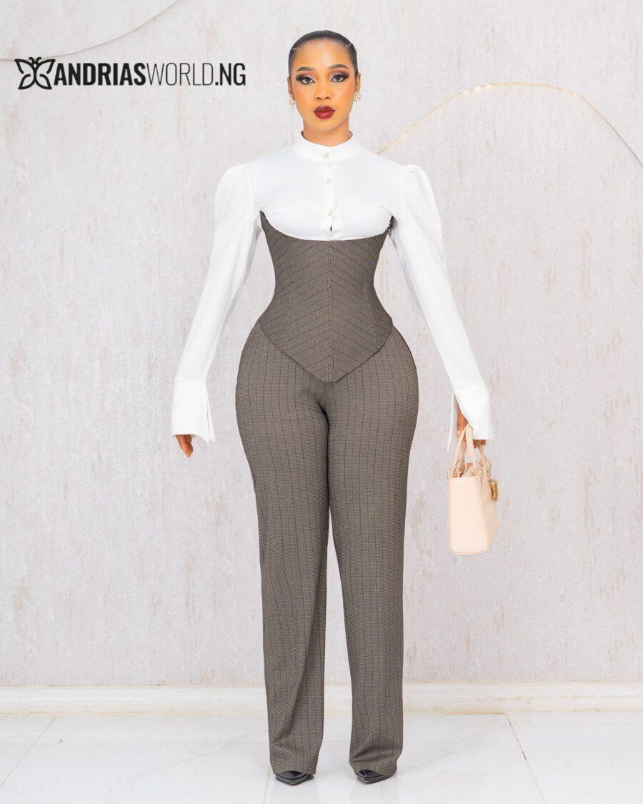DARK GREY THREE PIECE CORSET TROUSER SET