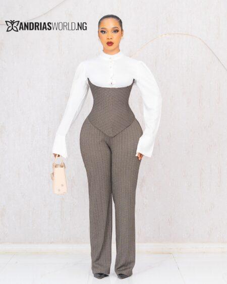 DARK GREY THREE PIECE CORSET TROUSER SET