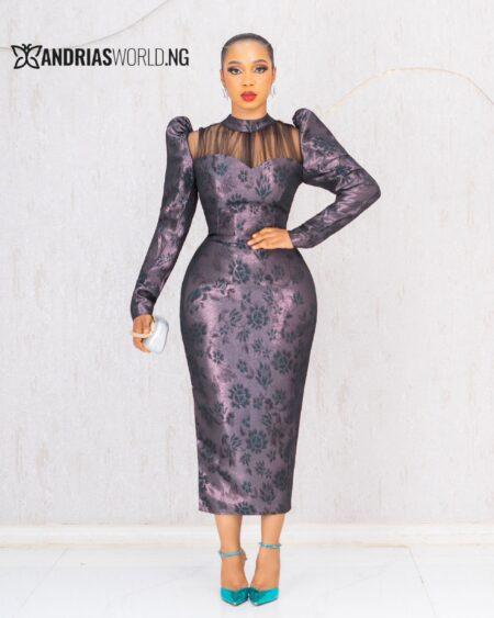 FLORAL DAMASK MIDI DRESS WITH MESH DETAILS
