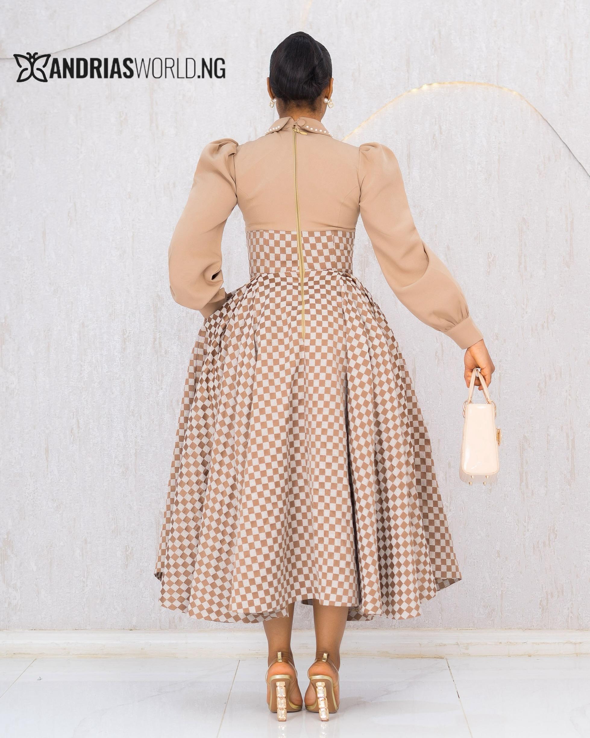 NUDE CHECK DENIM SKATER DRESS NUDE CHECK DENIM SKATER DRESS