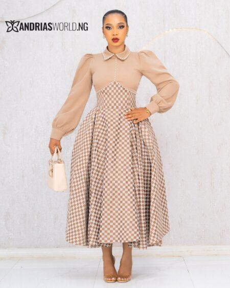 NUDE CHECK DENIM SKATER DRESS NUDE CHECK DENIM SKATER DRESS