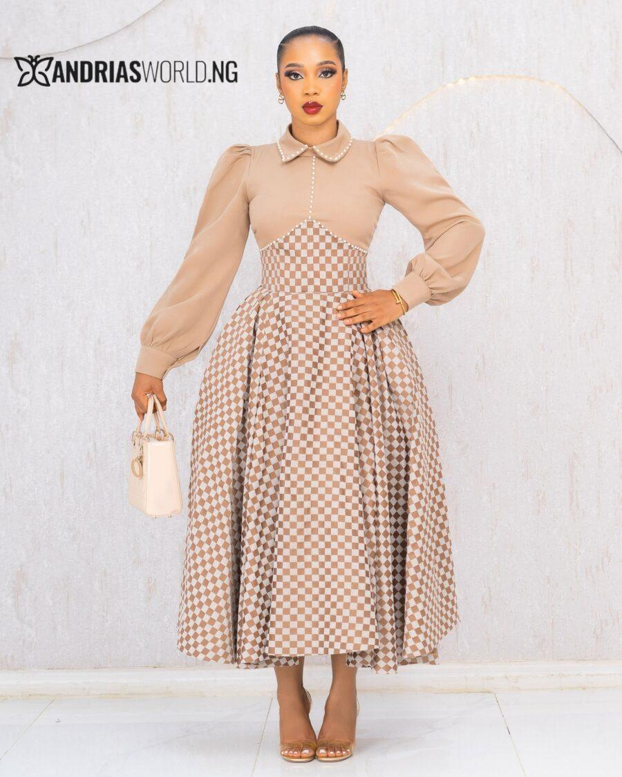 NUDE CHECK DENIM SKATER DRESS
