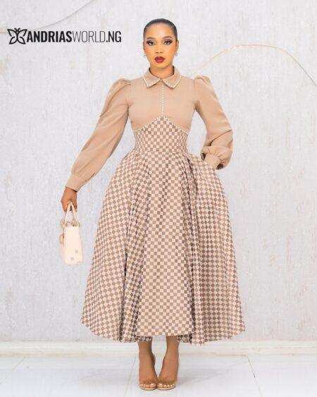 NUDE CHECK DENIM SKATER DRESS NUDE CHECK DENIM SKATER DRESS