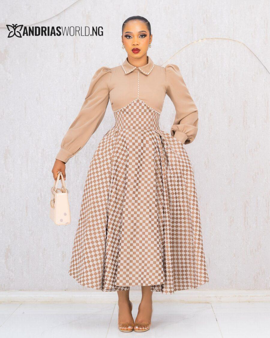 NUDE CHECK DENIM SKATER DRESS