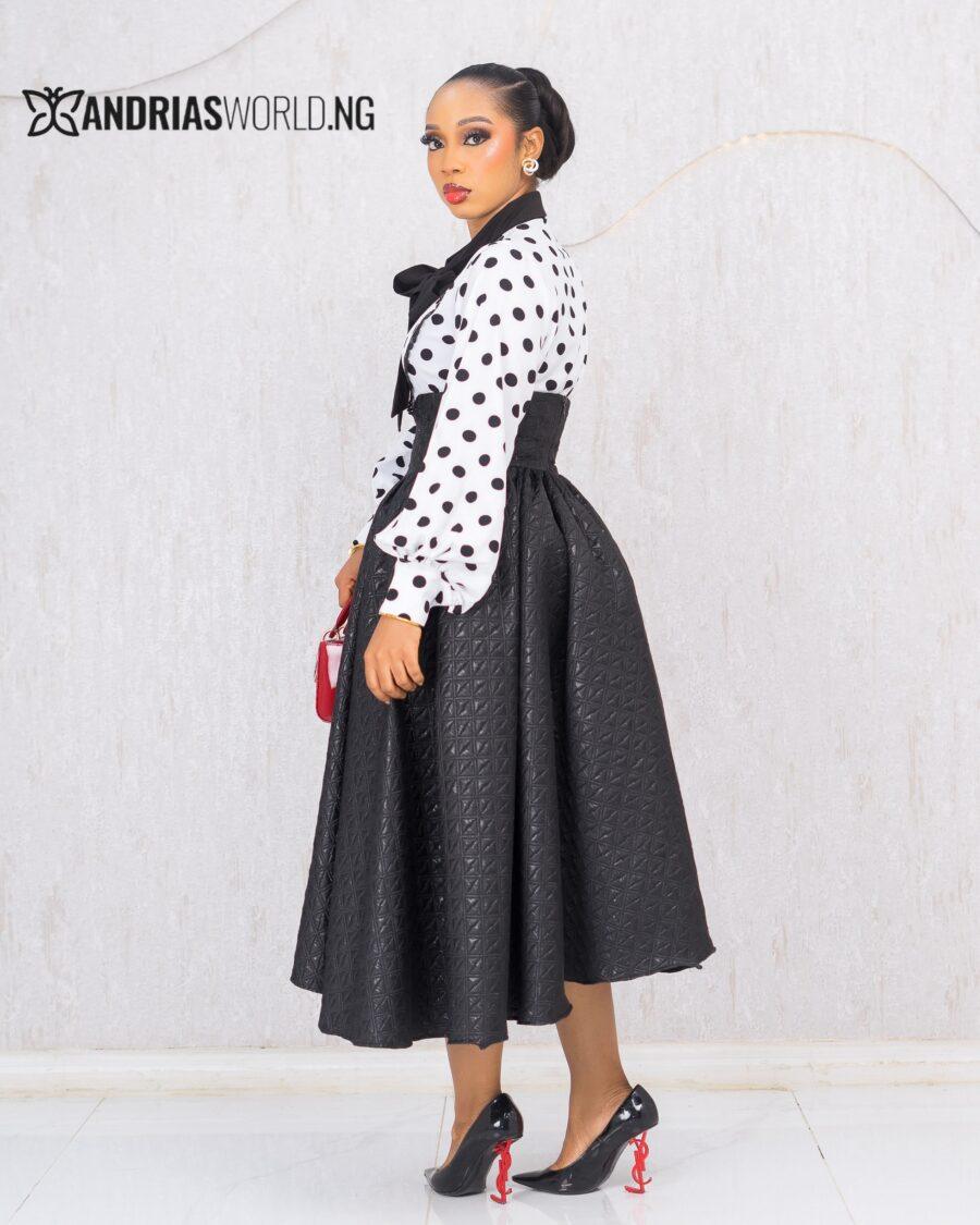 BLACK DAMASK SKATER SKIRT WITH POLKADOT TOP
