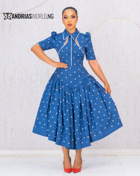 BLUE AND WHITE POLKADOT SKATER DRESS