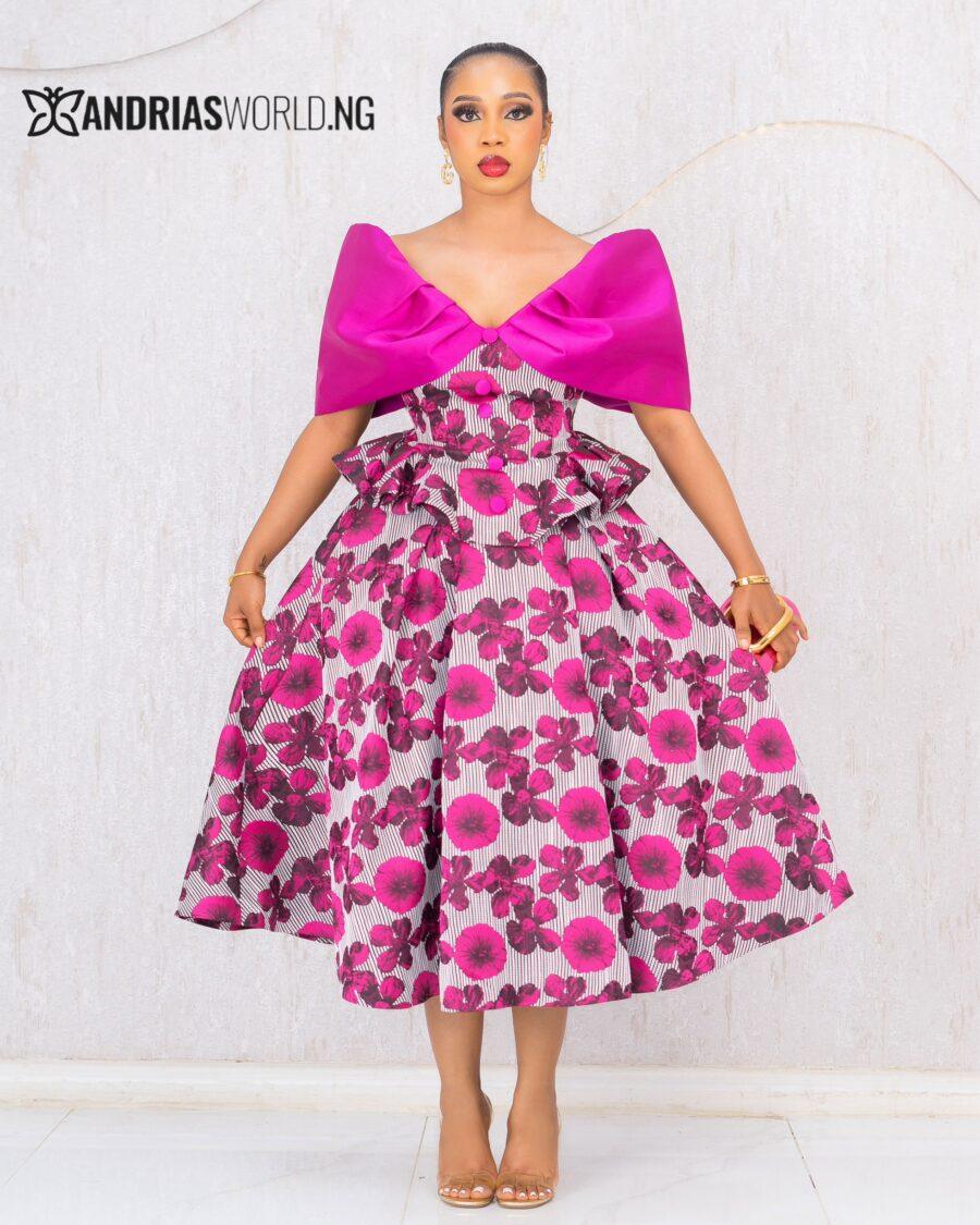 PINK FLORAL SKIRT SET WITH MIKADO CAPE