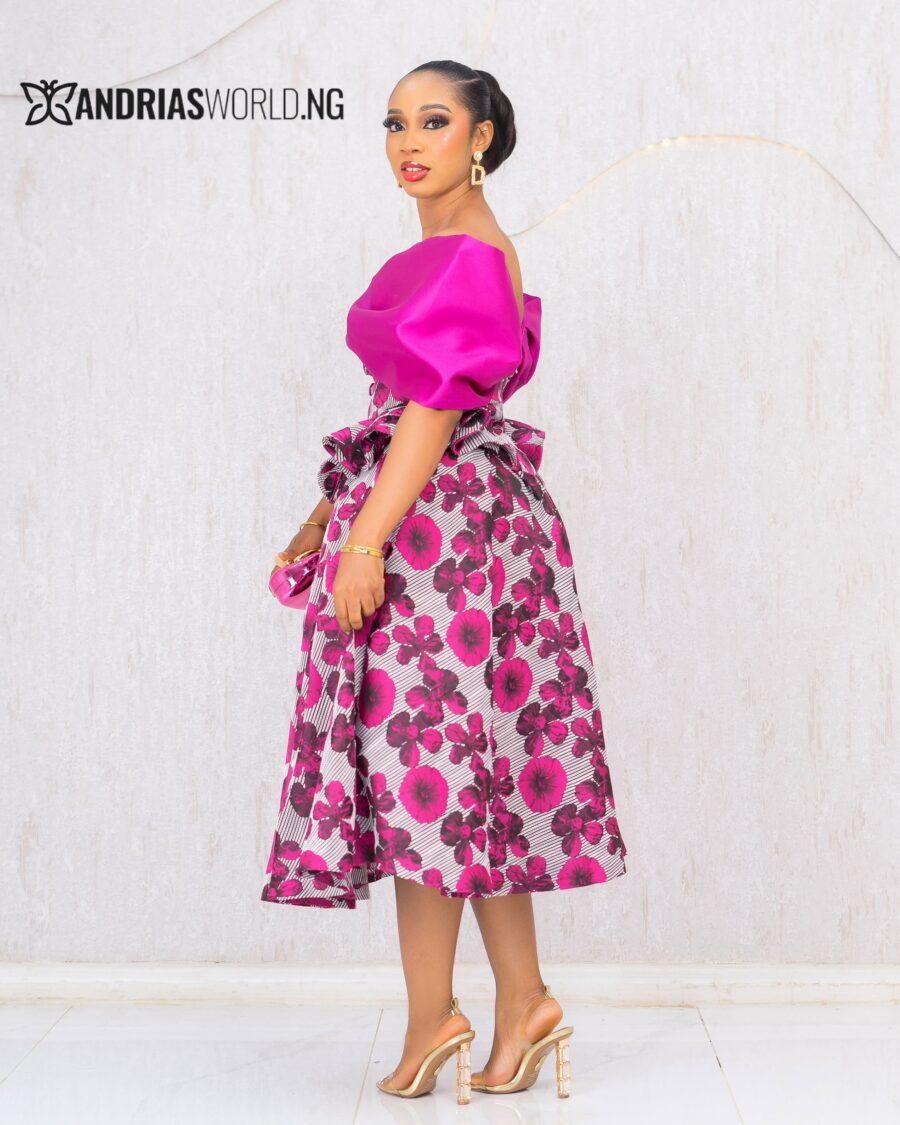 PINK FLORAL SKIRT SET WITH MIKADO CAPE