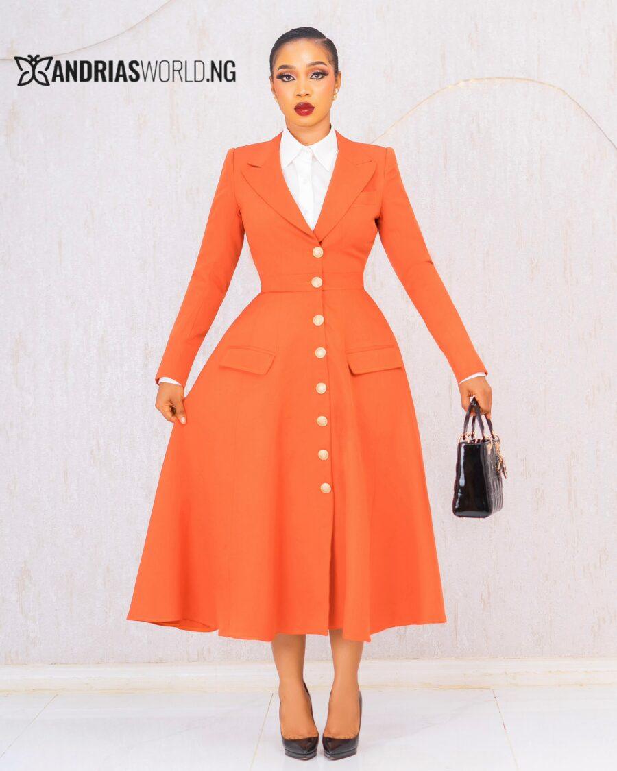 ORANGE BUTTON DOWN SUIT DRESS WITH SHIRT