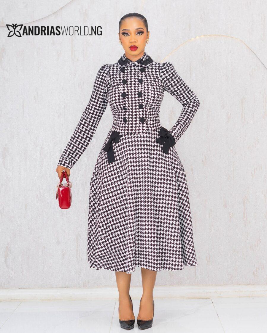 BLACK AND WHITE HOUNDSTOOTH SKIRT SET