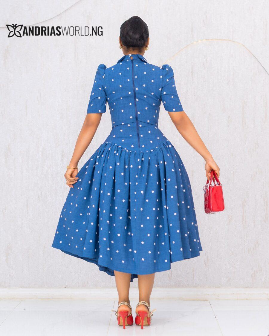 BLUE AND WHITE POLKADOT SKATER DRESS