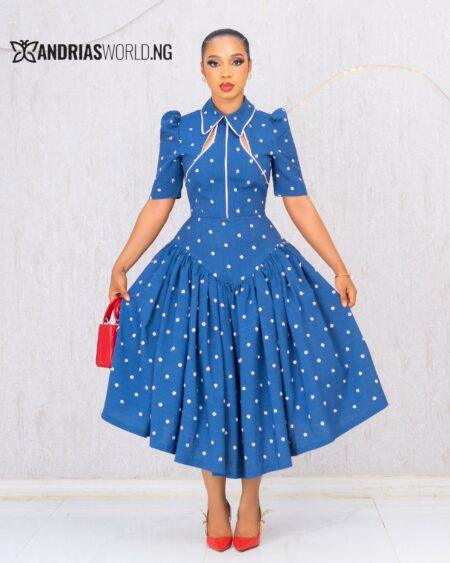BLUE AND WHITE POLKADOT SKATER DRESS