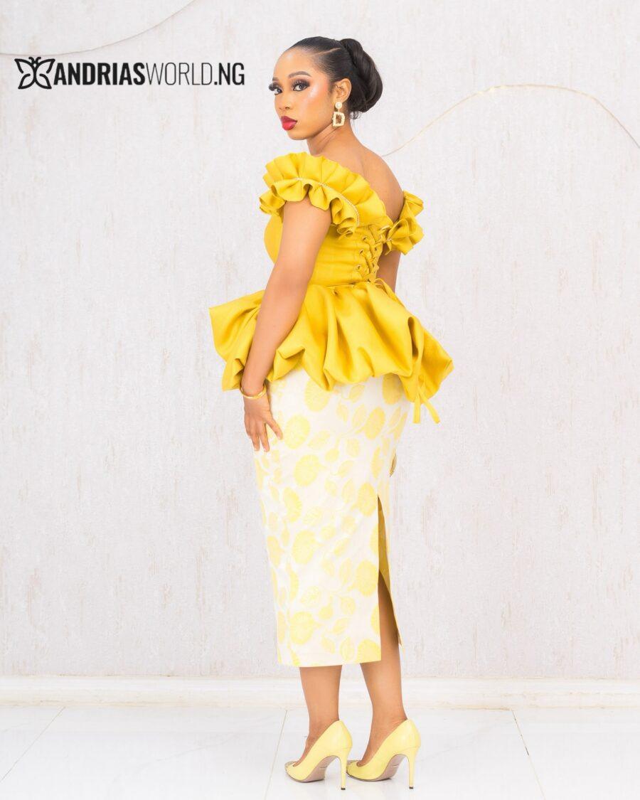 YELLOW MIKADO TOP WITH DAMASK SKIRT SET