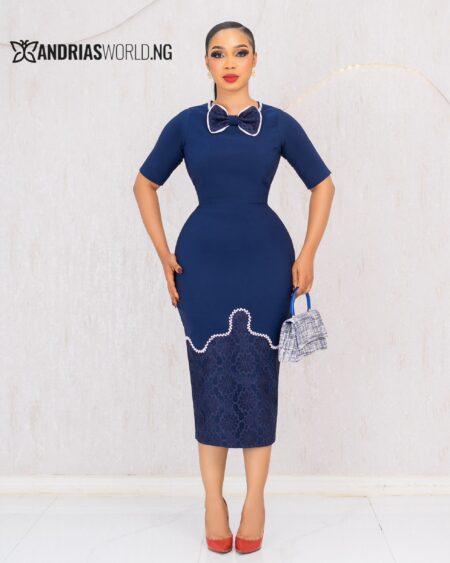 NAVYBLUE MIDI DRESS WITH LACE DETAIL