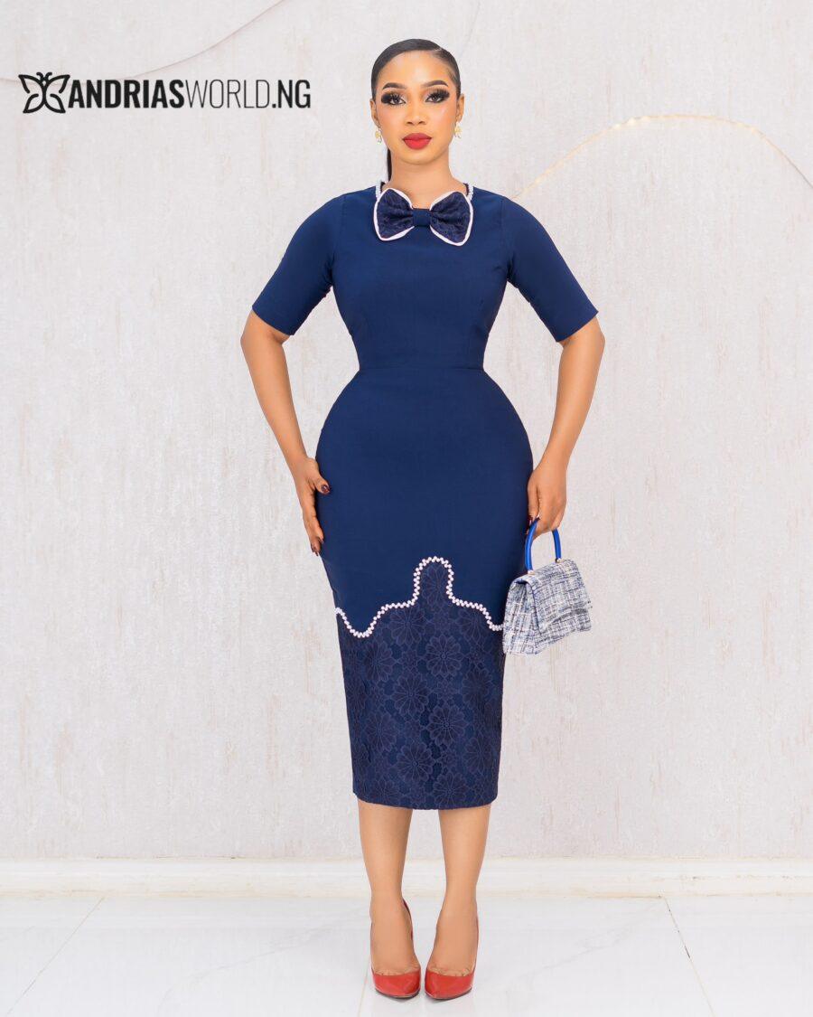 NAVYBLUE MIDI DRESS WITH LACE DETAIL