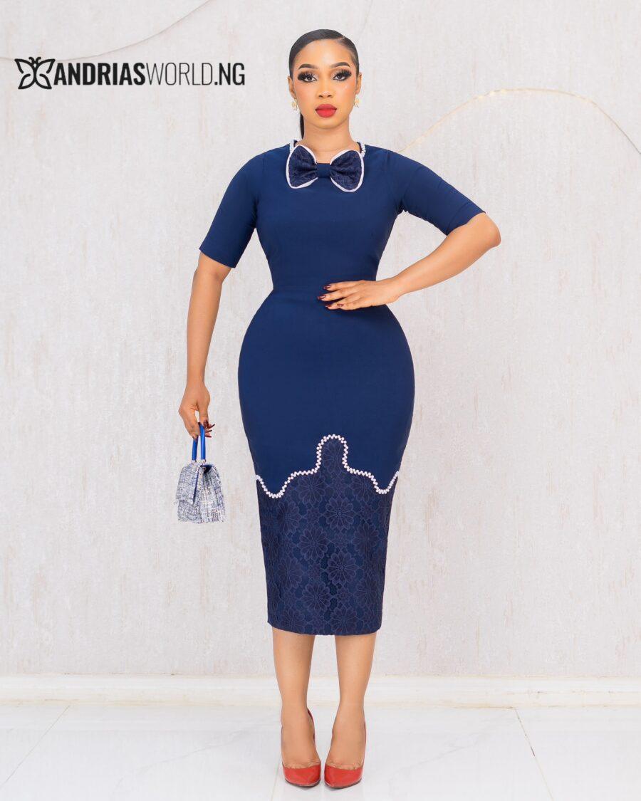 NAVYBLUE MIDI DRESS WITH LACE DETAIL