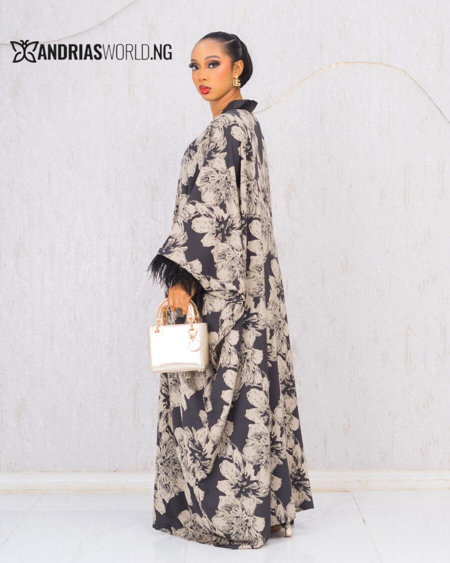 BLACK AND GREY TWO PIECE SET WITH FEATHERS