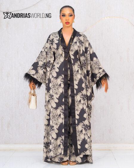 BLACK AND GREY TWO PIECE SET WITH FEATHERS