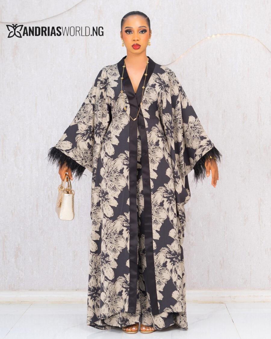 BLACK AND GREY TWO PIECE SET WITH FEATHERS