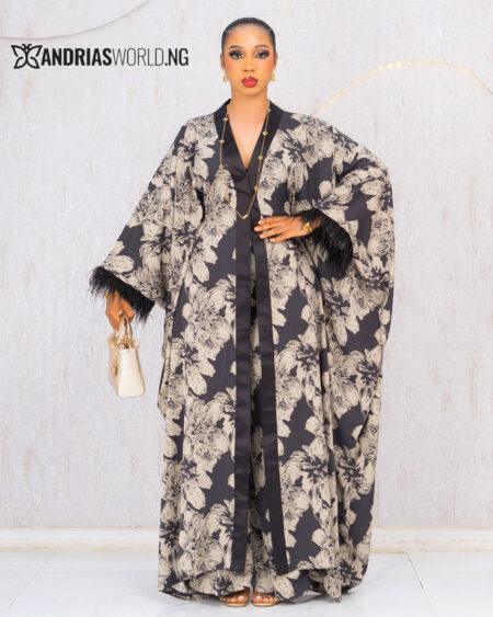BLACK AND GREY TWO PIECE SET WITH FEATHERS