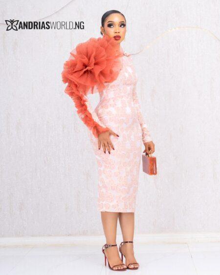 ORANGE FLORAL DAMASK DRESS WITH ORGANZA ROSE DETAIL