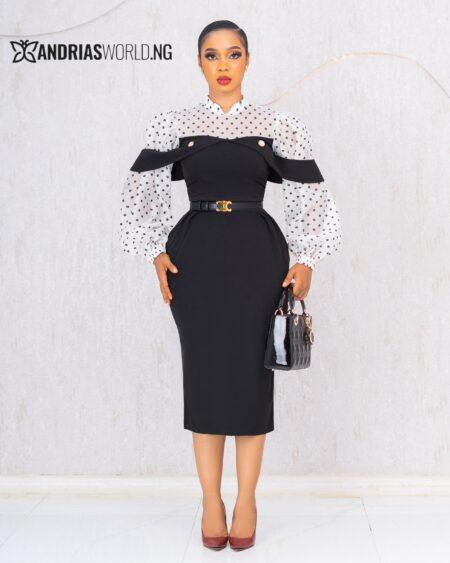 BLACK AND WHITE POLKADOT MIDI DRESS