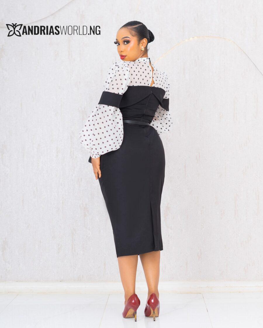 BLACK AND WHITE POLKADOT MIDI DRESS