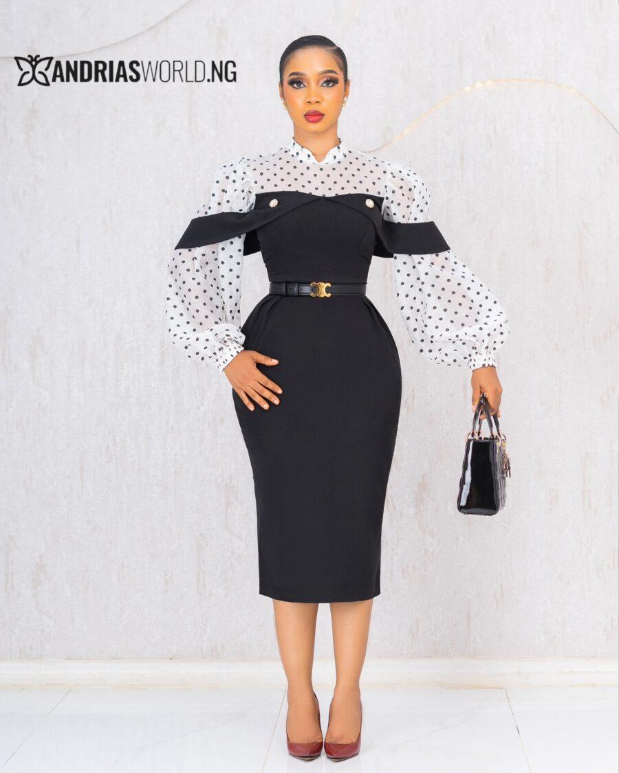 BLACK AND WHITE POLKADOT MIDI DRESS
