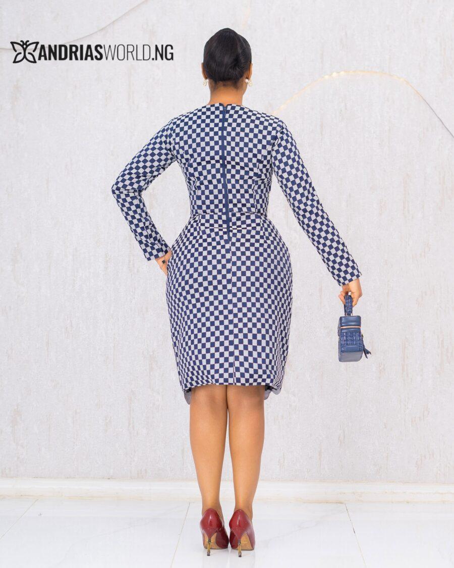 BLUE AND WHITE CHECK DAMASK DRESS