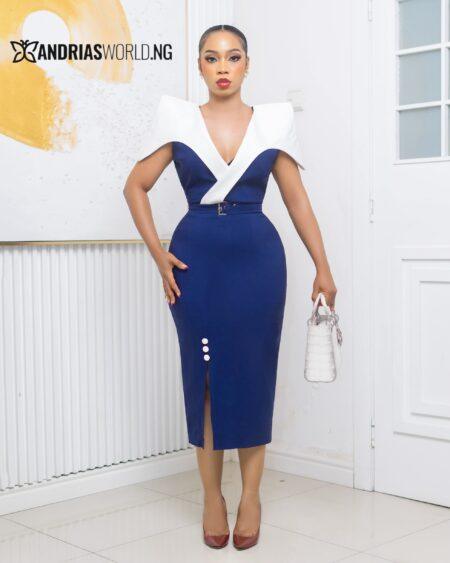 NAVYBLUE MIDI DRESS WITH WHITE CAPE
