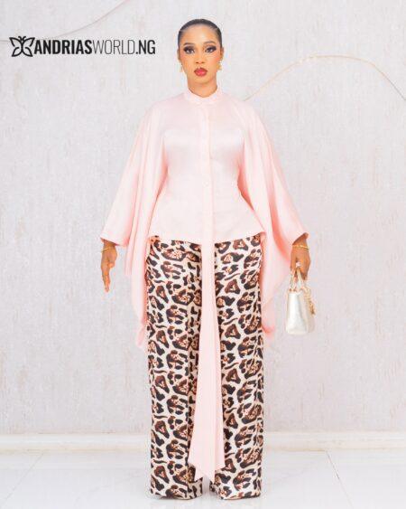 PEACH DUCHESS TWO PIECE WITH LEOPARD PRINT PANTS