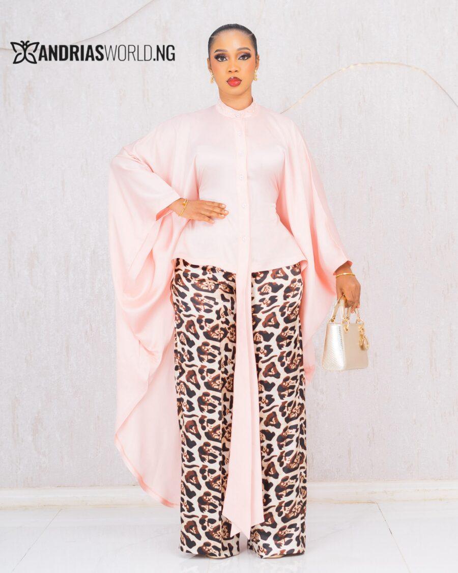 PEACH DUCHESS TWO PIECE WITH LEOPARD PRINT PANTS