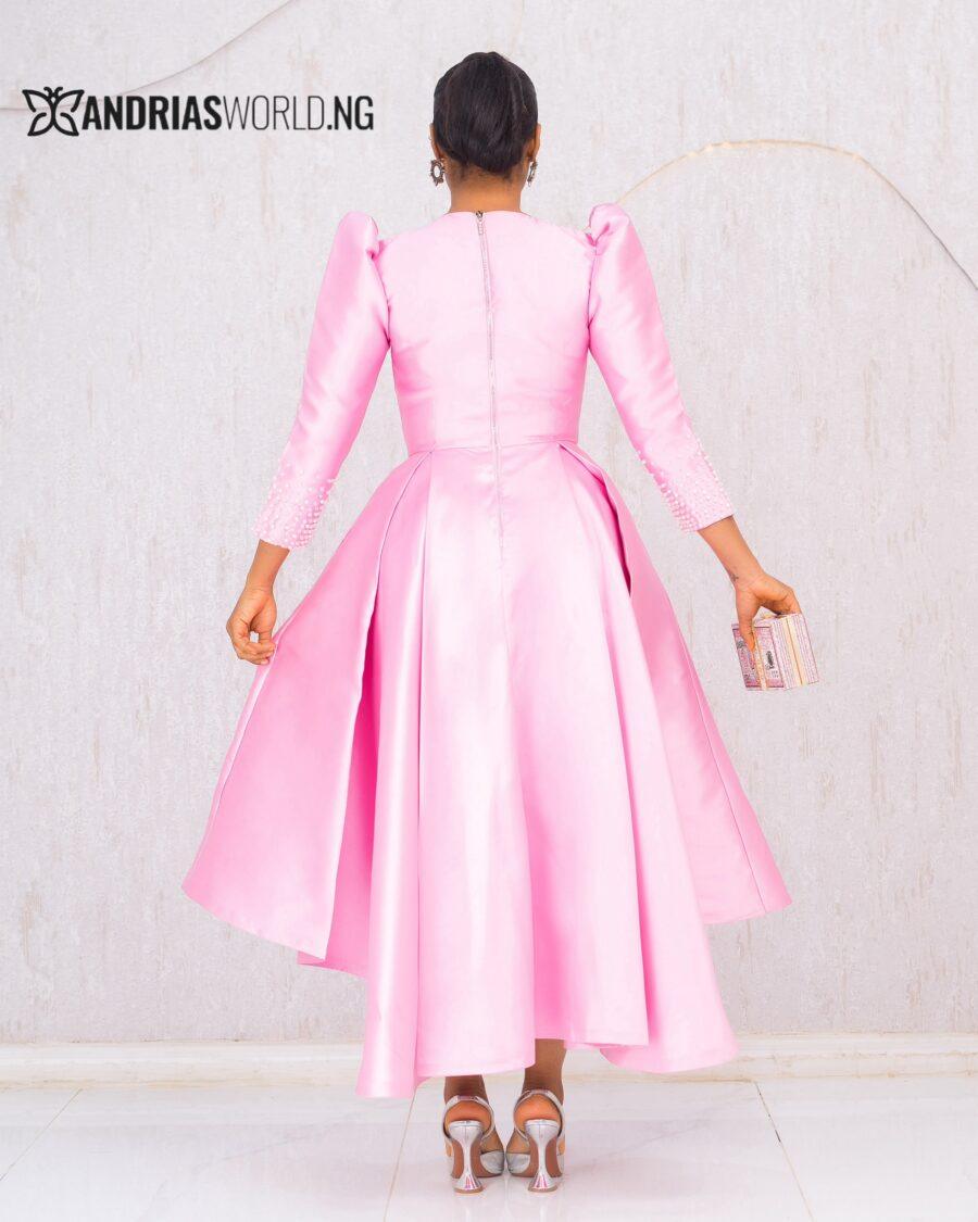 PINK AND WINE BEADED MIKADO SKATER DRESS