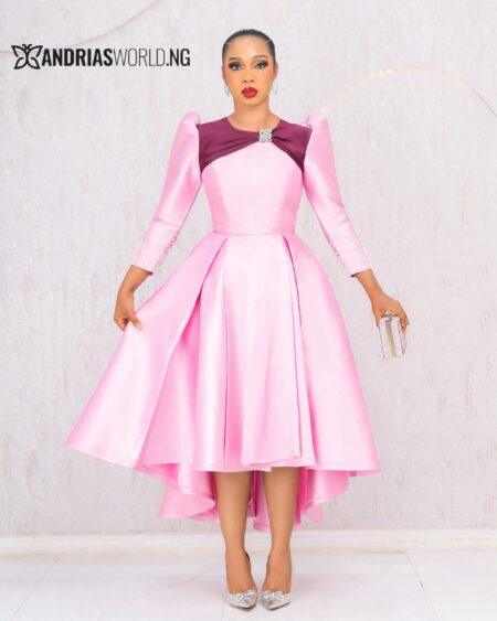 PINK AND WINE BEADED MIKADO SKATER DRESS
