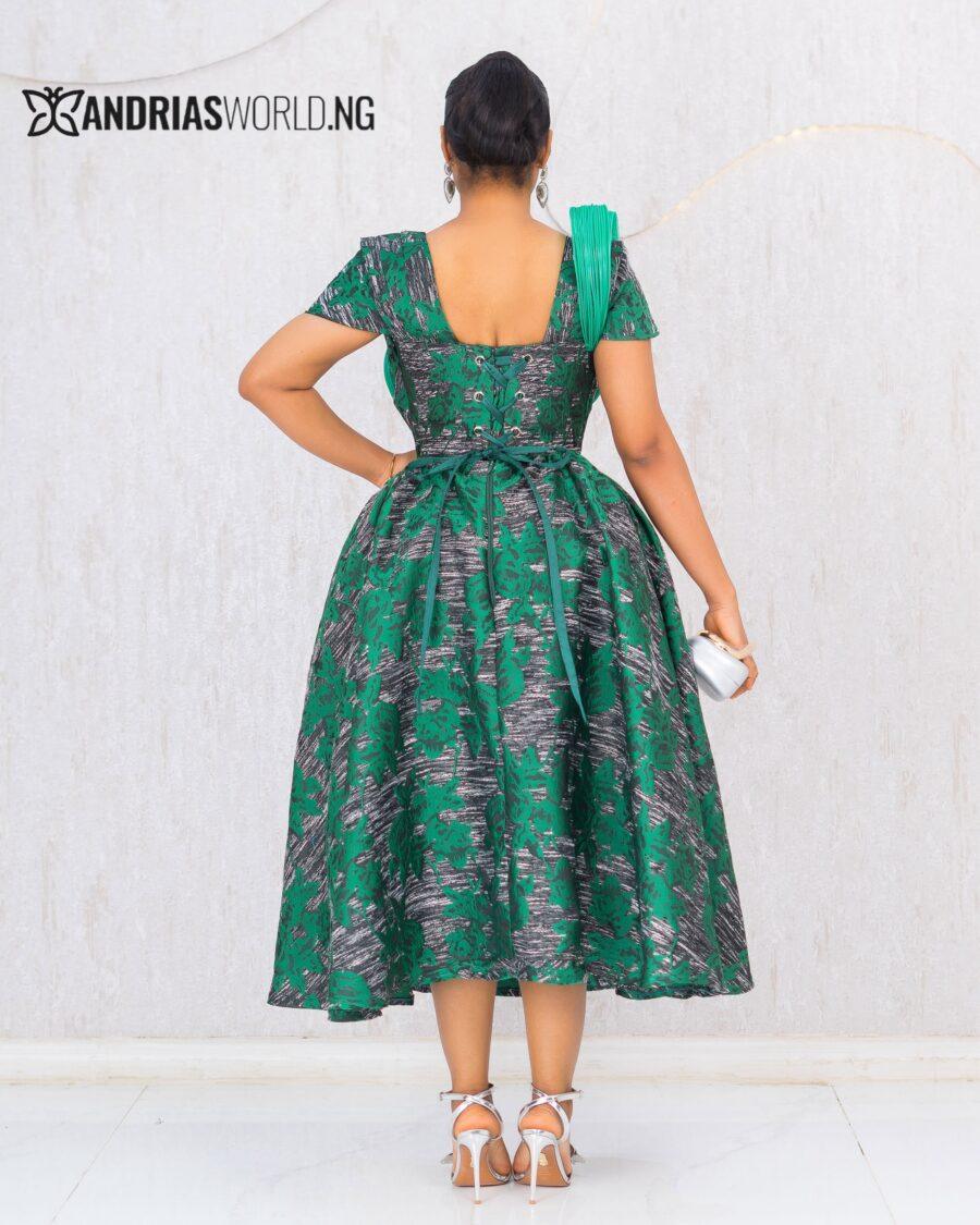 GREEN DAMASK CORSET DRESS