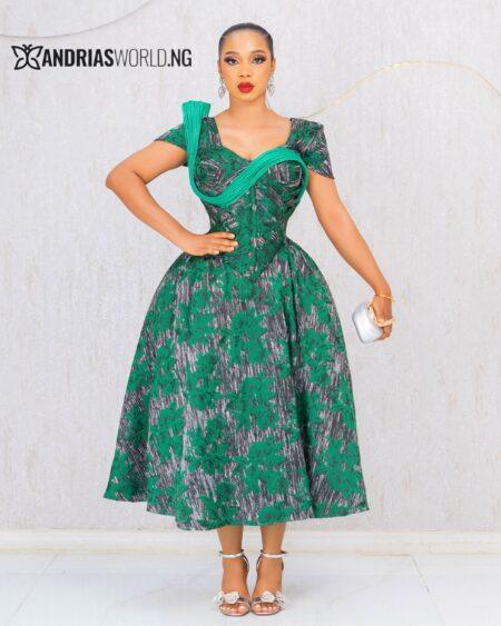 GREEN DAMASK CORSET DRESS
