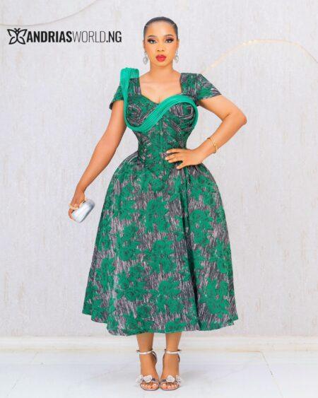 GREEN DAMASK CORSET DRESS