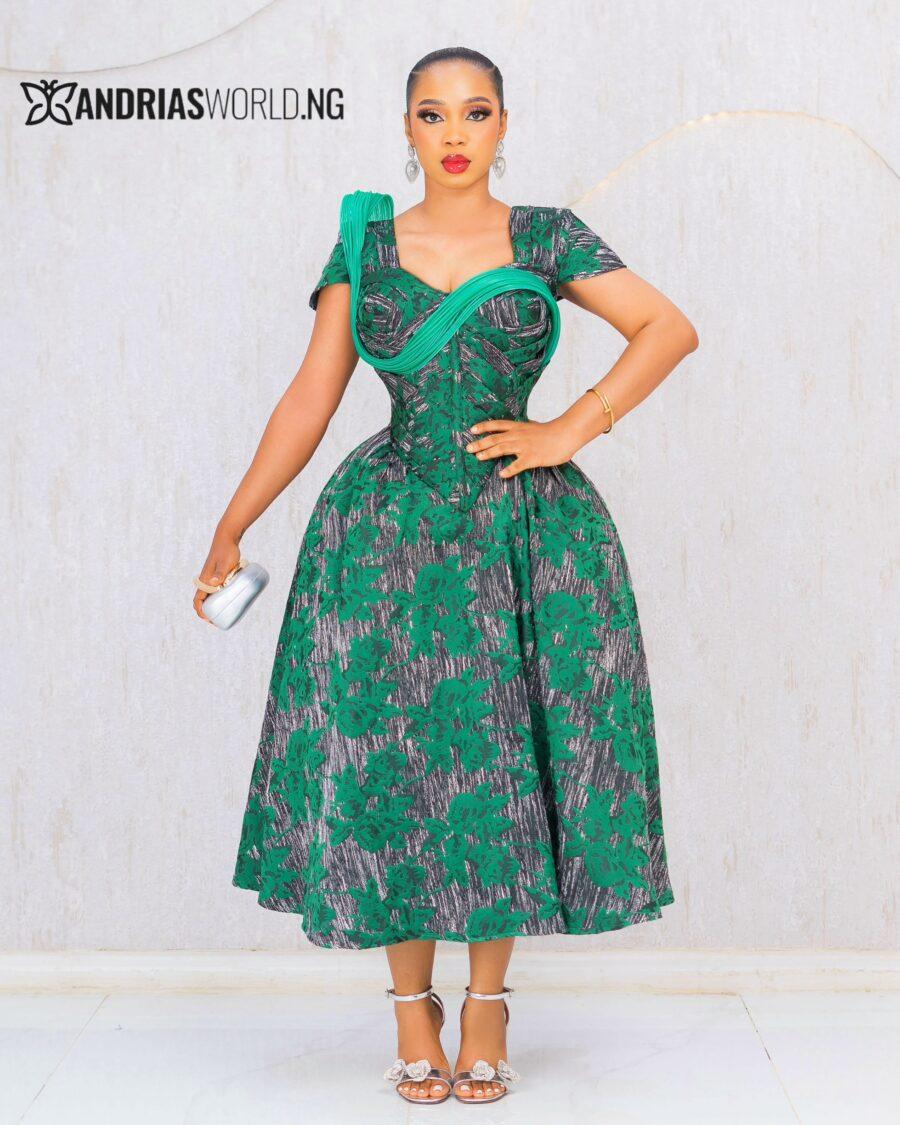 GREEN DAMASK CORSET DRESS