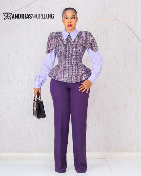 THREE PIECE LILAC TWEED TROUSER SET