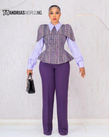 THREE PIECE LILAC TWEED TROUSER SET