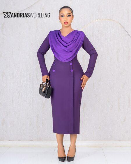 PURPLE MIDI COWL NECK DRESS